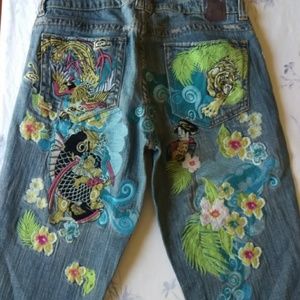 Marlow Embroidered Tiger and Koi Fish Jeans